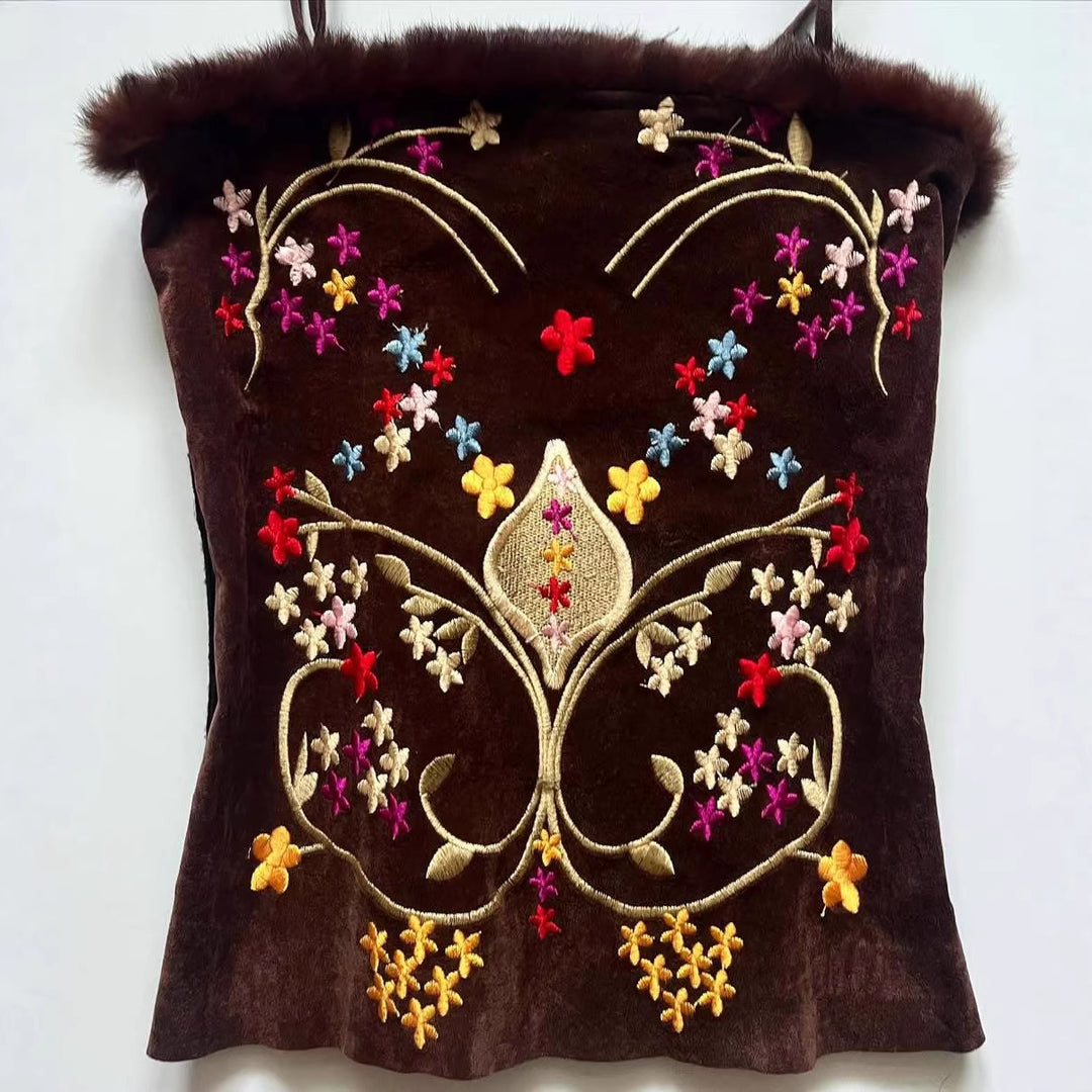 Damen Samt-Blusentop mit floralen Stickereien R&B