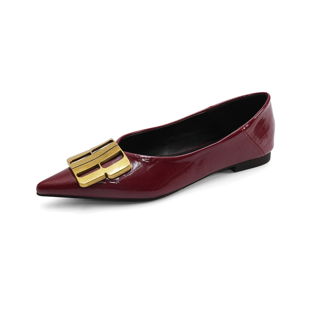 Damen elegante Ballerinas mit goldener Schnallenapplikation R&B