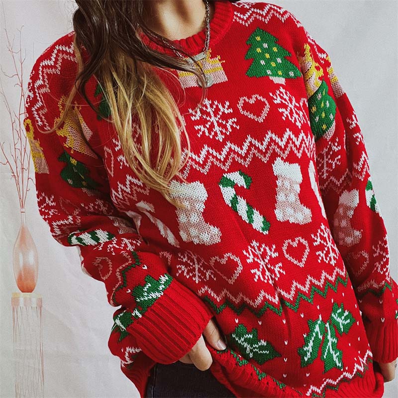 R&B | Weihnachtlicher Strickpullover Mit Schneeflockenmotiv