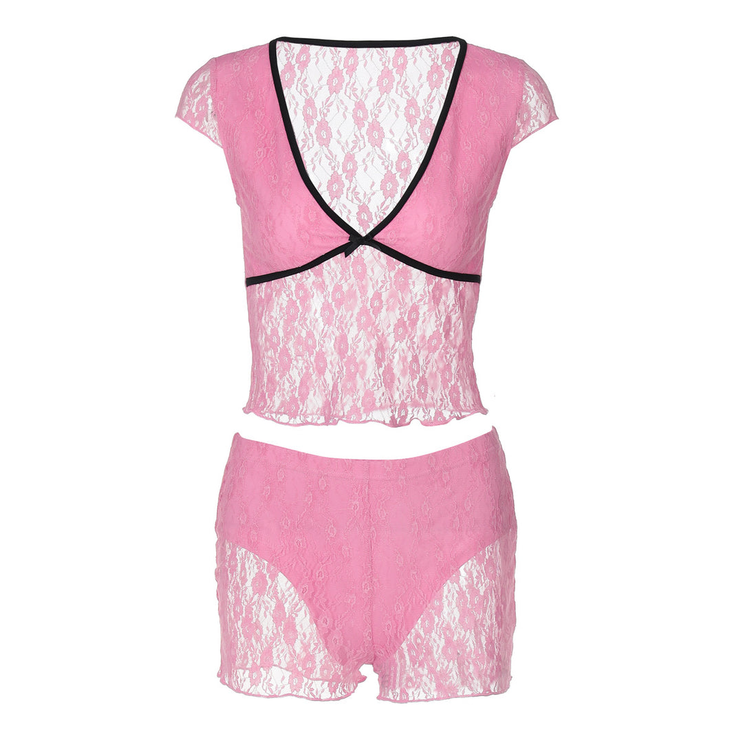 Damen Spitzenoberteil mit Shorts-Set R&B