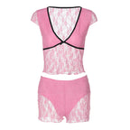 Damen Spitzenoberteil mit Shorts-Set R&B