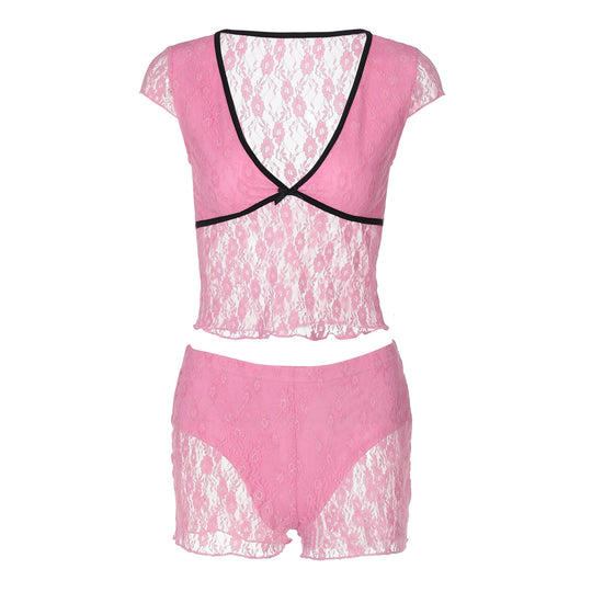 Damen Spitzenoberteil mit Shorts-Set R&B