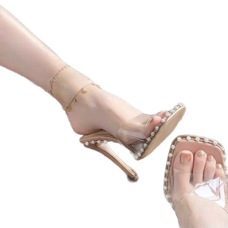 Damen transparente Designer Sandalen mit Strassverzierung R&B