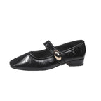 Damen Elegante Flachschuhe mit verstellbarem Riemen und glänzender Oberflächenstruktur R&B