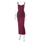 Damen elegantes Maxikleid mit gerafftem Oberteil und herzförmigem Ausschnitt R&B