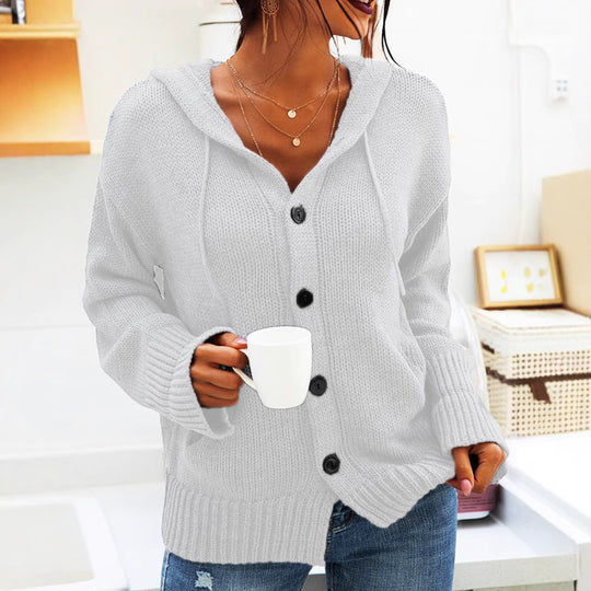 Damen kuschelige Strickjacke mit Kapuze und praktischen Taschen R&B