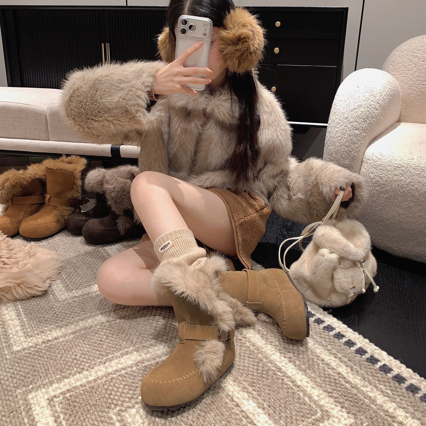 Damen kuschelige Winterboots mit weichem Innenfutter und modischem Fellrand R&B