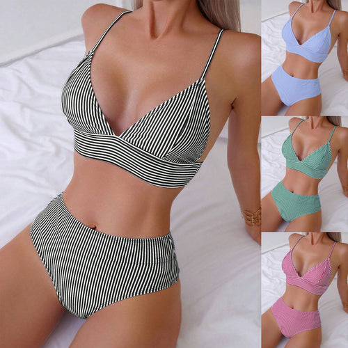Damen Hochtailliertes Bikini-Set mit feinen Streifen R&B