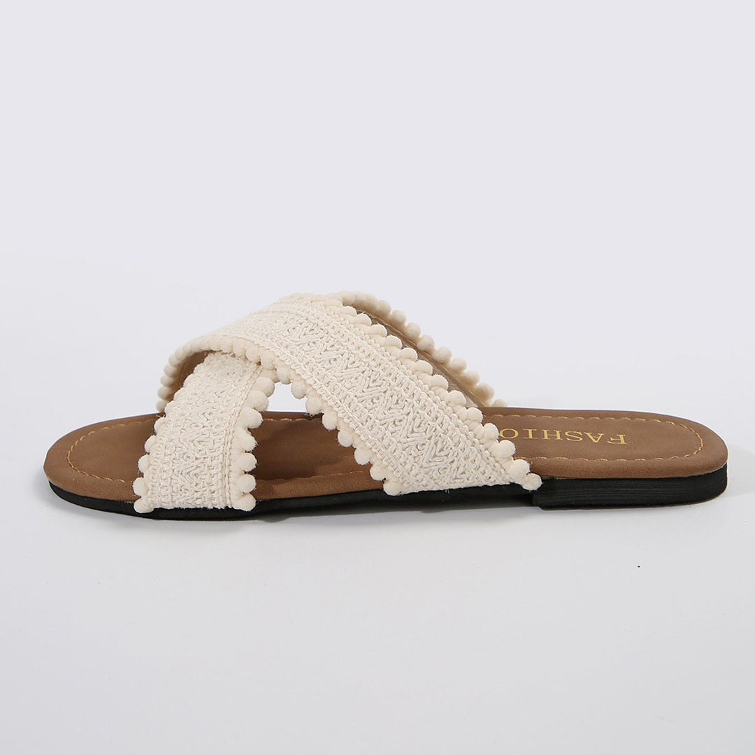 Damen Sommerliche Slip-On Sandalen mit dekorativen Fransen R&B