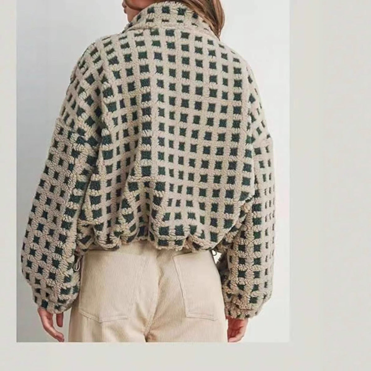 Damen kuschelige Fleecejacke im modernen Karodesign R&B