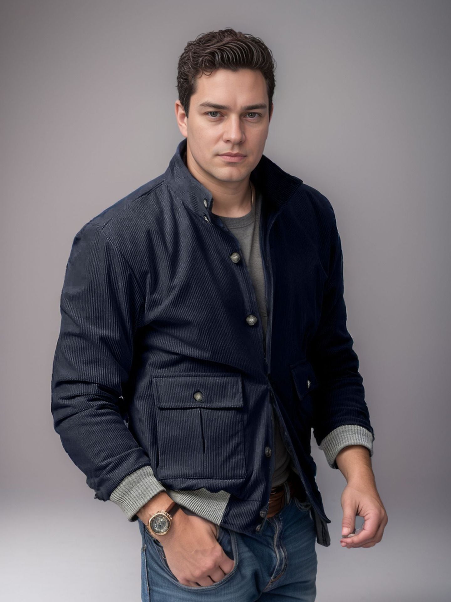 Herren sportliche Cordjacke mit praktischen Taschen und modernem Design R&B