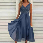 Damen Halbarm Abendkleid mit zarter Spitze und raffinierten Falten R&B