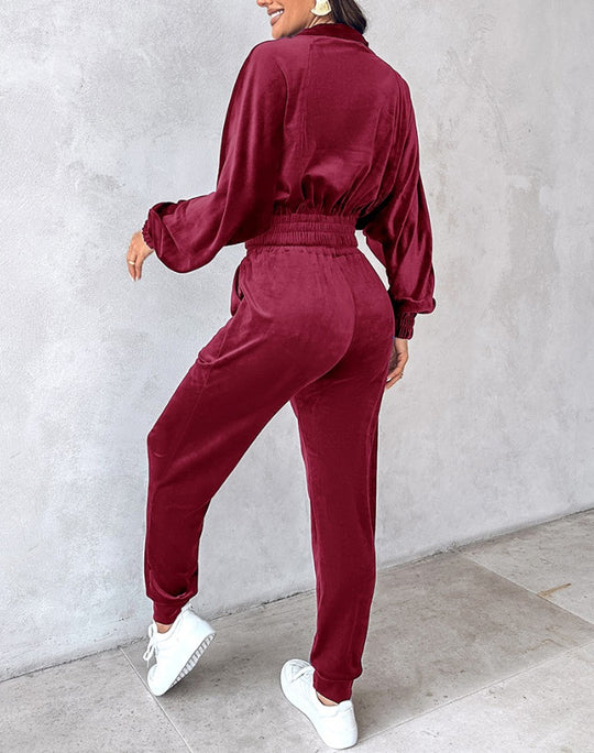 Damen lässiger Sportanzug mit elastischem Bund und Taschen R&B