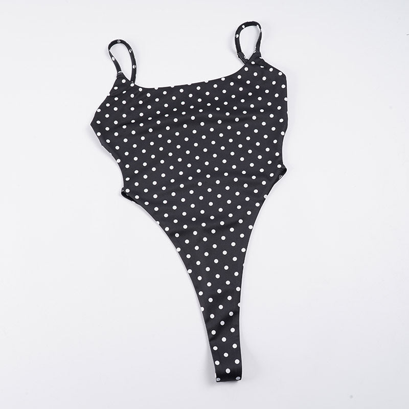 Damen Hochgeschnittener Einteiler Badeanzug mit gepunktetem Design R&B
