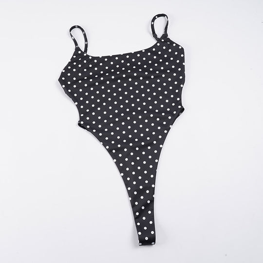 Damen Hochgeschnittener Einteiler Badeanzug mit gepunktetem Design R&B