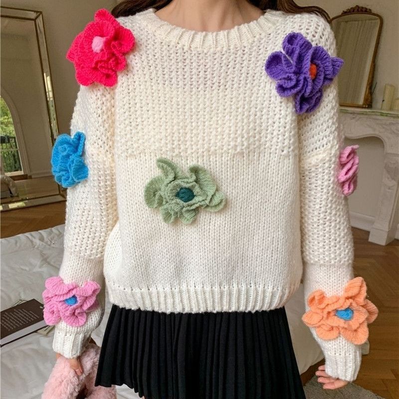 Damen Verspielter Strickpullover mit Blumenapplikationen R&B