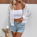 Damen Transparente Bomberjacke mit floralen Stickereien R&B