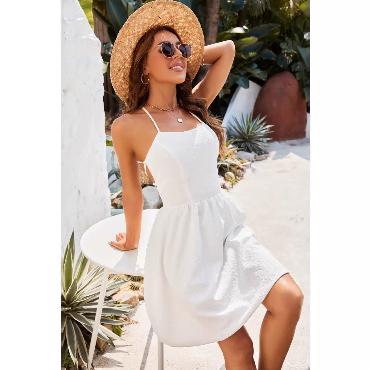 Damen sommerliches Strandkleid mit schulterfreiem Design und elegantem Rock R&B