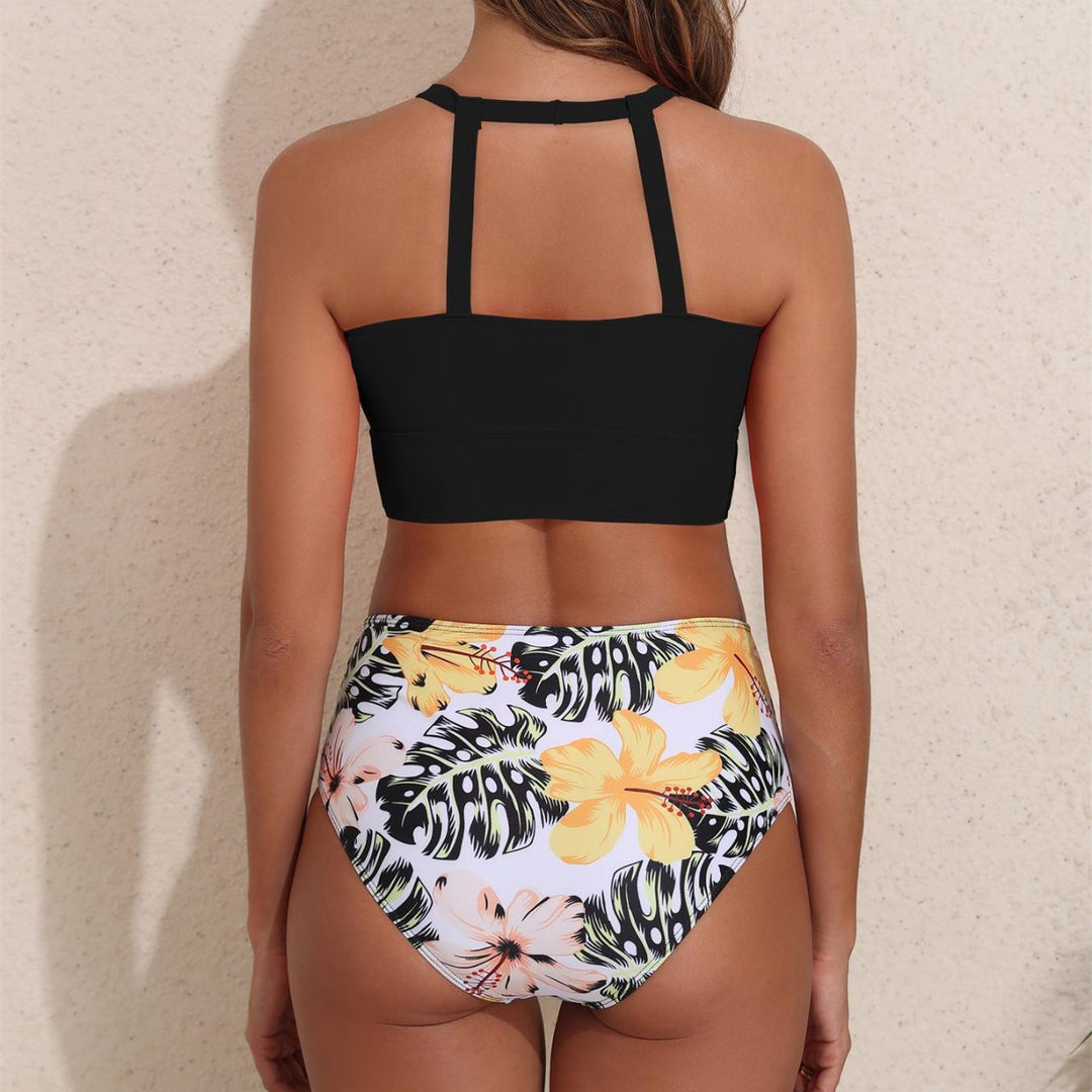 Damen Sportlicher Bikini-Set mit hohem Bund und rückenfreier Oberseite R&B