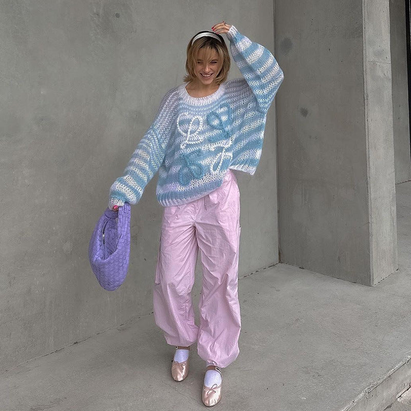 Damen gemütlicher und trendiger Strickpullover mit einzigartigem Design R&B