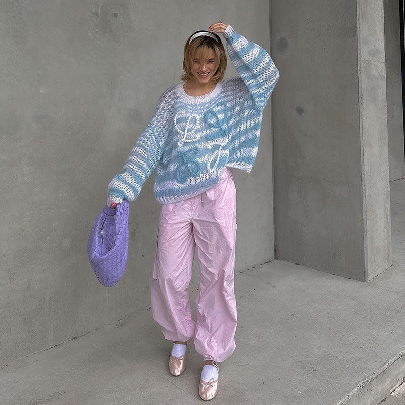 Damen gemütlicher und trendiger Strickpullover mit einzigartigem Design R&B