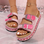 Damen Komfortable Zehentrenner-Sandalen mit Glitzer-Applikation und verstellbaren Riemchen R&B