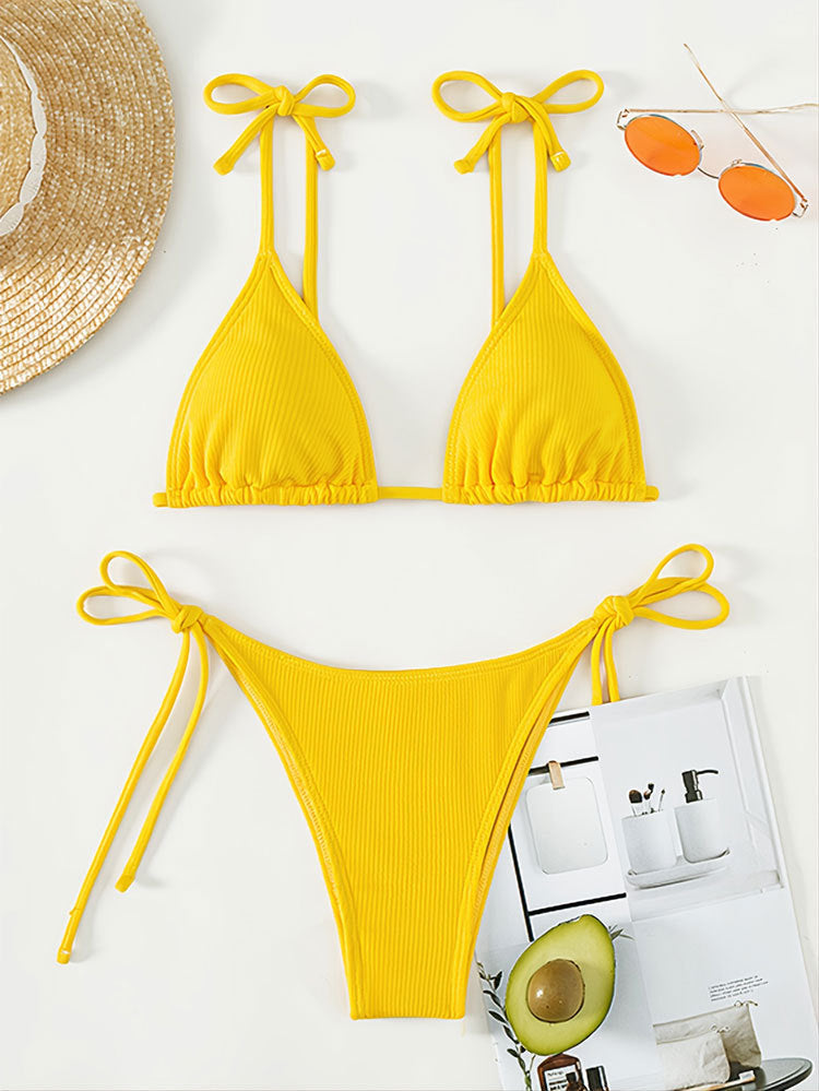 Damen Triangel-Bikini mit dekorativen Schnürdetails