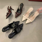 Damen elegante Slingback Pumps mit zarter Schleifenverzierung R&B