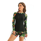 Damen Sportlicher Langarm Rashguard mit floralem Design R&B