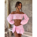 Damen Off-Shoulder Top und Rock Set R&B