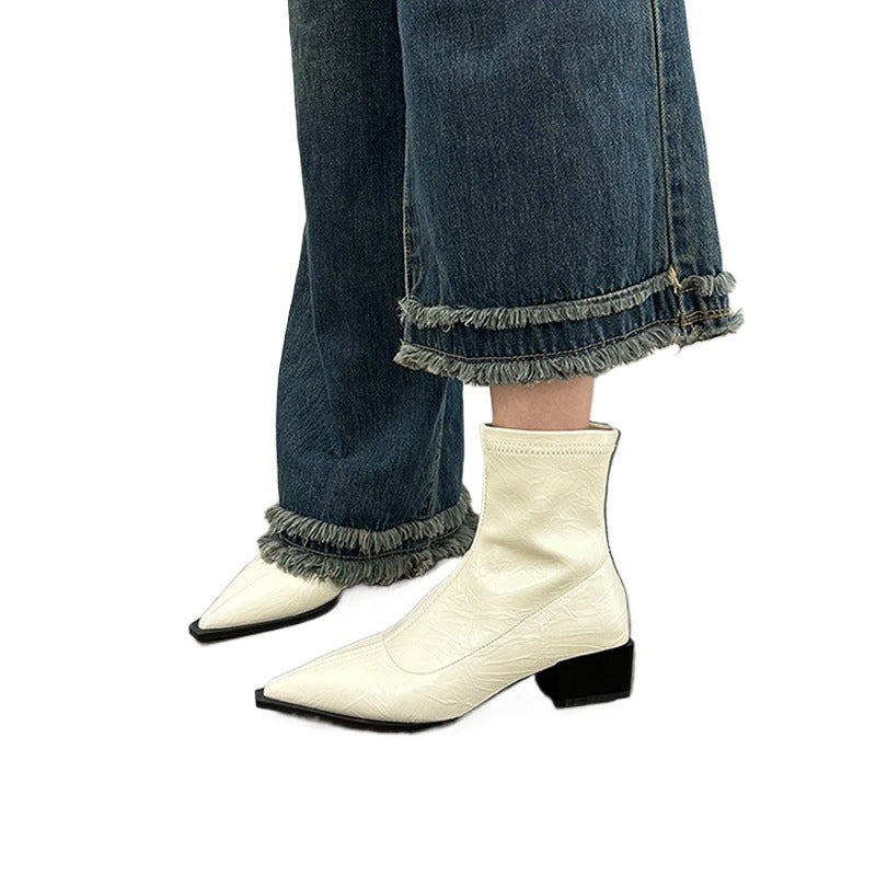 Damen elegante Stiefeletten mit spitzem Zehenbereich und Blockabsatz R&B
