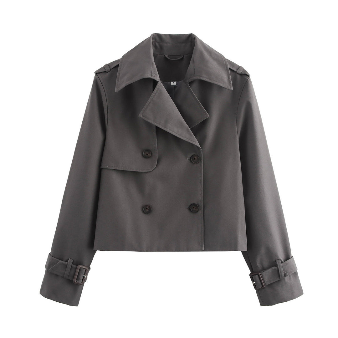 Damen cropped Trenchjacke mit doppelter Knopfleiste und verstellbaren Ärmeln R&B