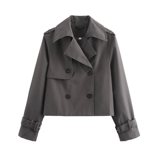 Damen cropped Trenchjacke mit doppelter Knopfleiste und verstellbaren Ärmeln R&B