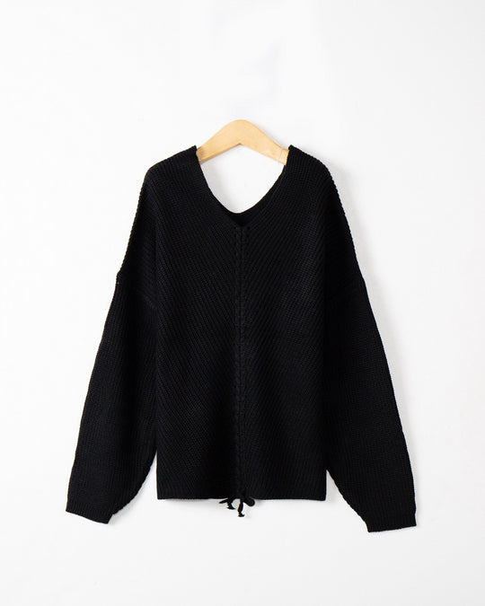 Damen Grobstrick Pullover mit attraktivem V-Ausschnitt und praktischen Kordeldetails R&B