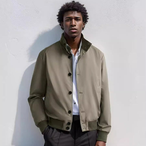 Herren Casual-Bomberjacke mit hohem Kragen und praktischen Taschen R&B