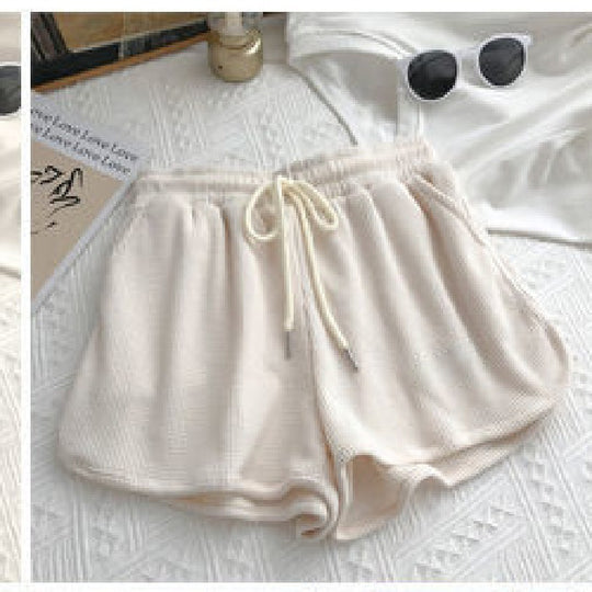 Damen lässige Waffelstruktur-Shorts mit verstellbarem Kordelzug und elastischem Bund