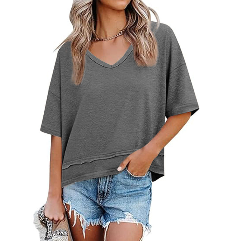 Damen lässiges V-Ausschnitt Oversized T-Shirt R&B