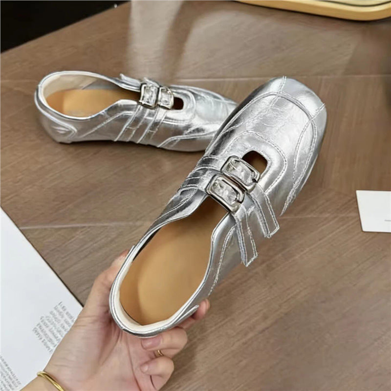 Damen modische Ballerinas mit floralem Design und glänzender Oberfläche R&B