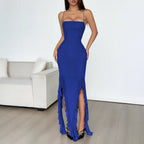 Damen Maxikleid mit elegantem Rüschendesign und Figurbetonem Schnitt R&B