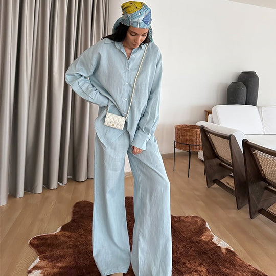 Damen lässiges Leinen-Loungewear-Ensemble R&B