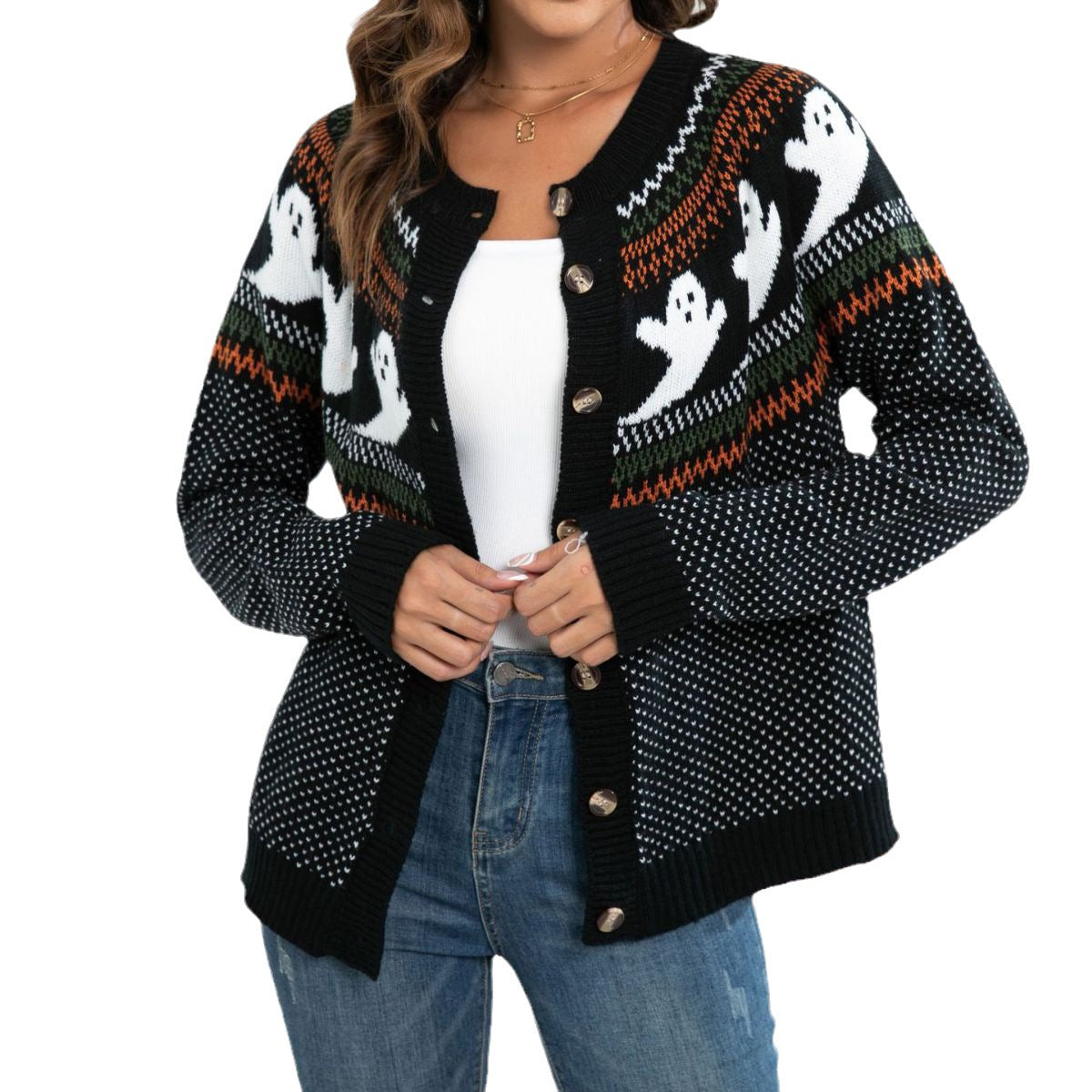 Damen Gruseliges Strickpullover mit Totenkopf-Motiv und weichem Material R&B