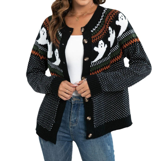 Damen Gruseliges Strickpullover mit Totenkopf-Motiv und weichem Material R&B