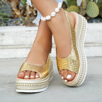 Damen Wedge-Sandaletten mit modischem Krokodesign und komfortablem Fußbett R&B