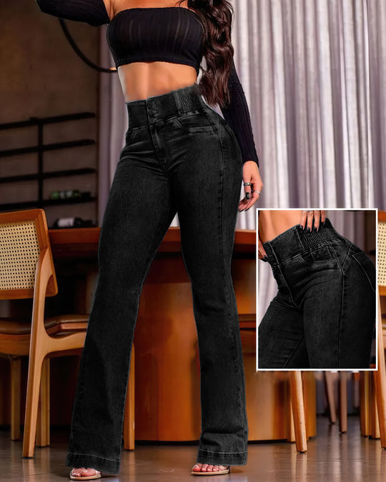 Damen Hochtaillierte Jeans mit weitem Bein R&B