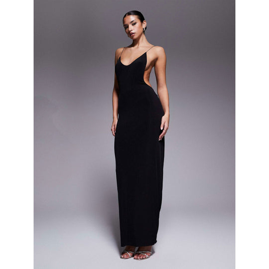 Damen Maxikleid mit tiefem V-Ausschnitt und seitlichen Cut-Outs R&B