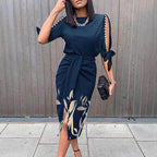 Damen Wickelkleid mit dekorativen Ärmeln und floralem Saum R&B