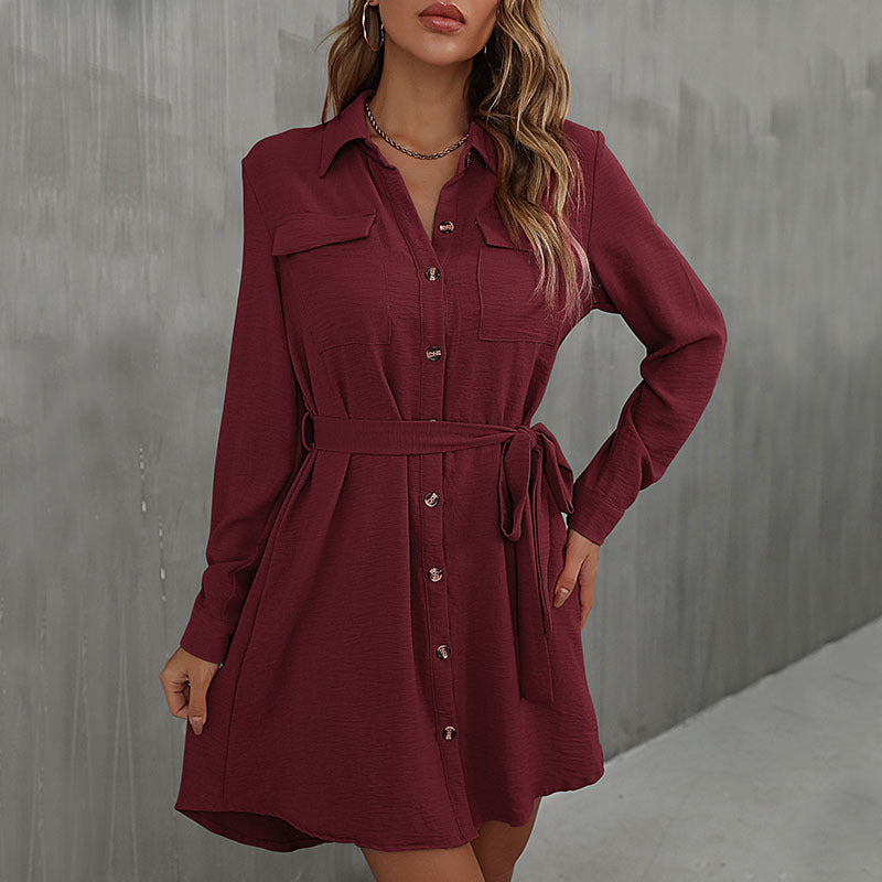 Damen Hemdblusenkleid mit taillierbarem Gürtel und eleganter Knopfleiste R&B
