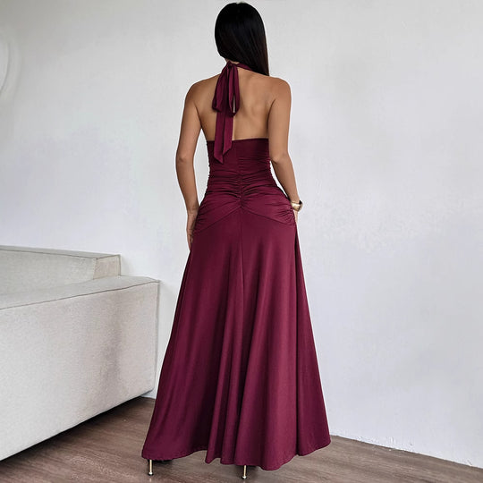Damen Elegantes Halterkleid mit tiefem V-Ausschnitt und raffinierten Drapierungen R&B