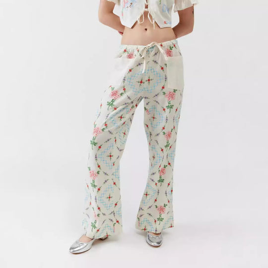 Damen Kombi-Set mit romantischem Stickdesign und lockerem Schnitt R&B