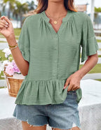 Damen Bluse mit Rüschenschößchen und halblangen Ärmeln R&B